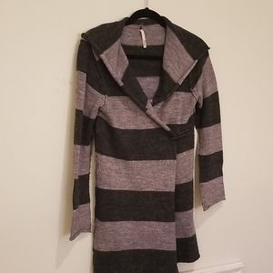 Wrap hooded sweater gray striped ( S)